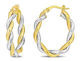 10K Yellow and White Gold Twisted Oval Hoop Earrings (27mm)